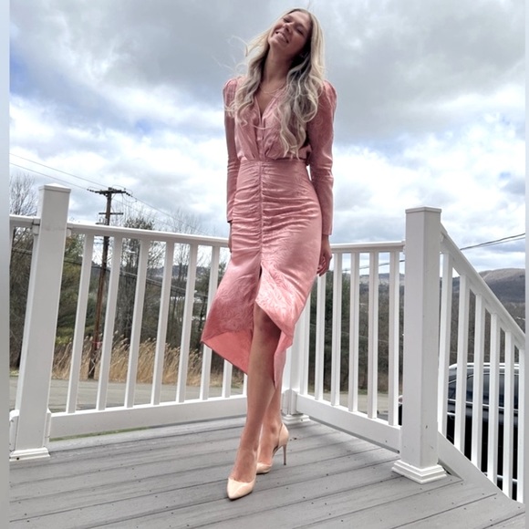 Rony Kobo Astrid Jaquard Satin Dusty Rose Midi Dress - Picture 3 of 4